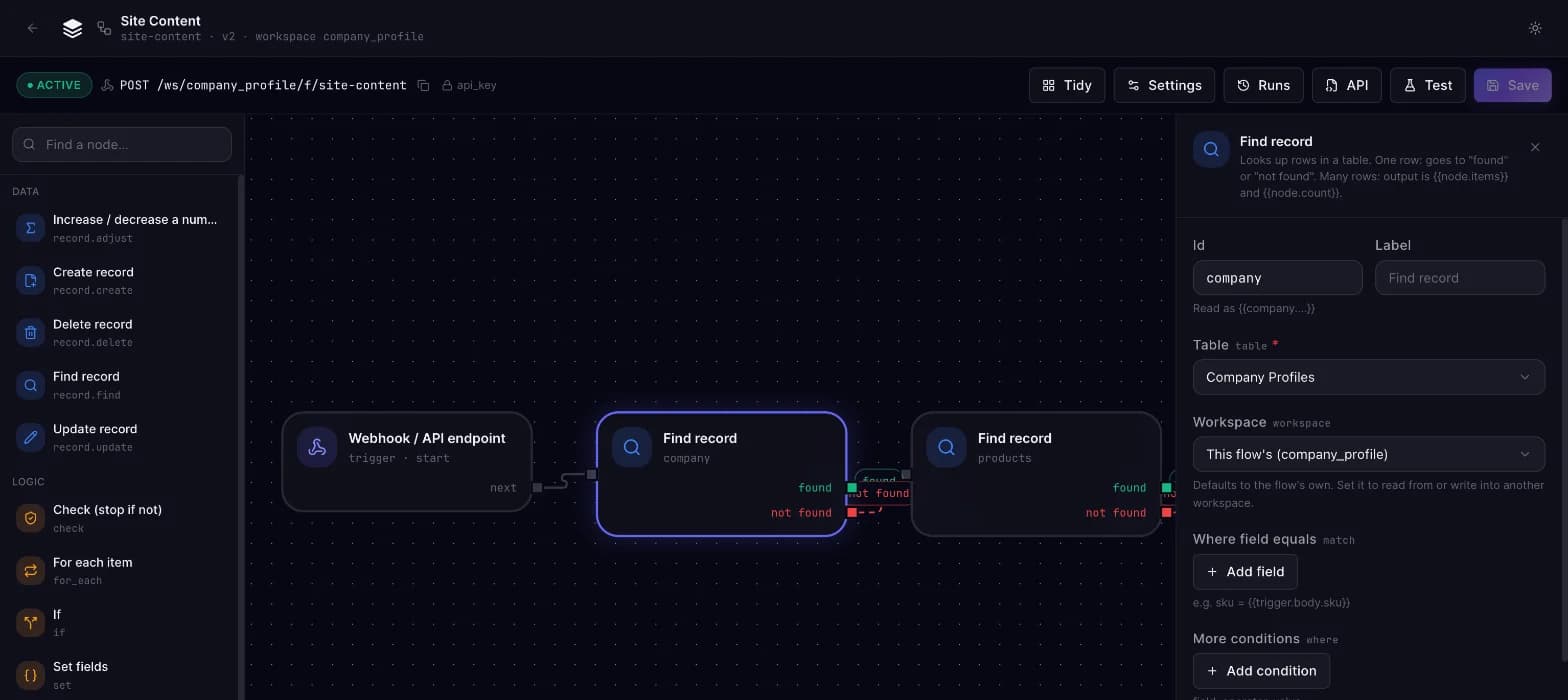 Visual flow editor