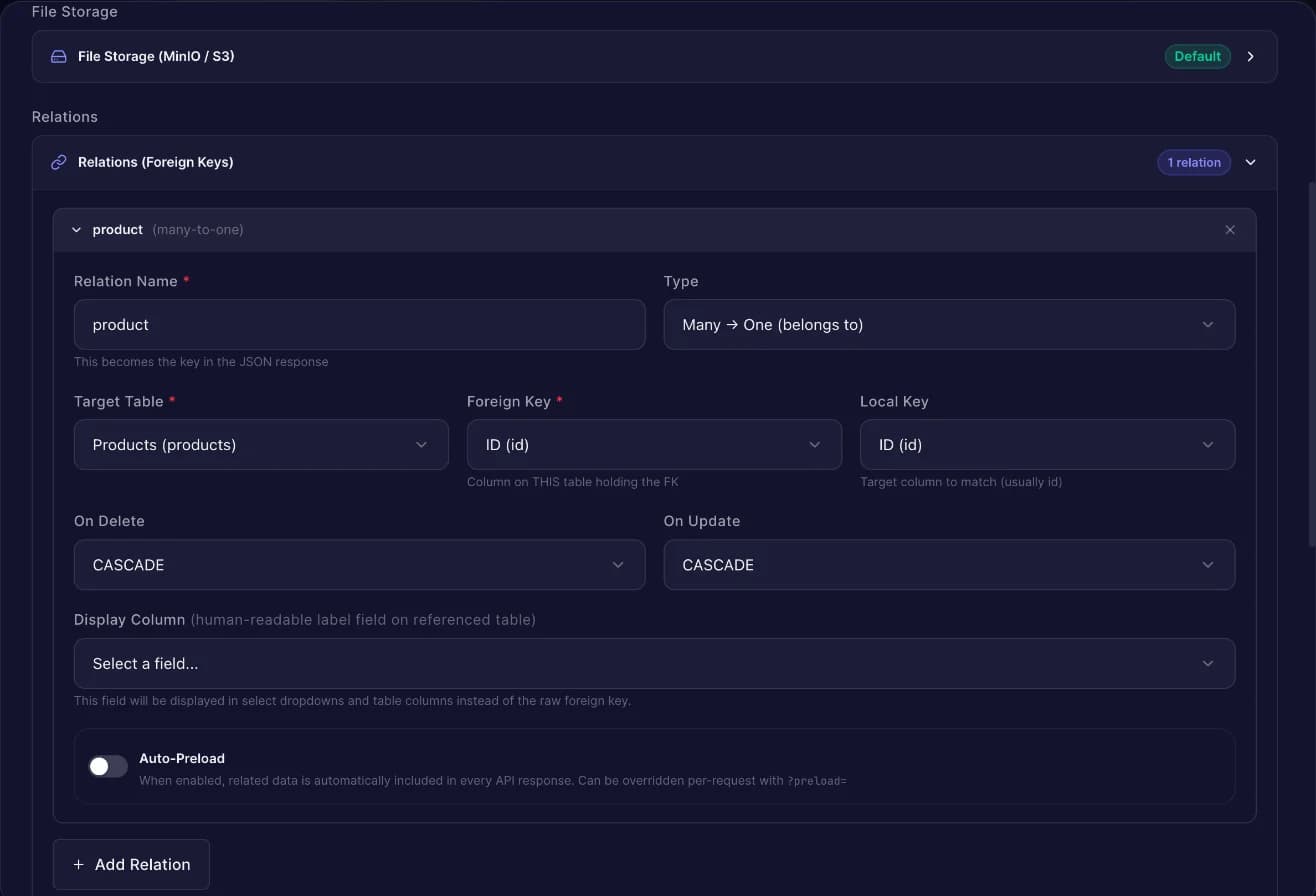 Relation builder linking to products